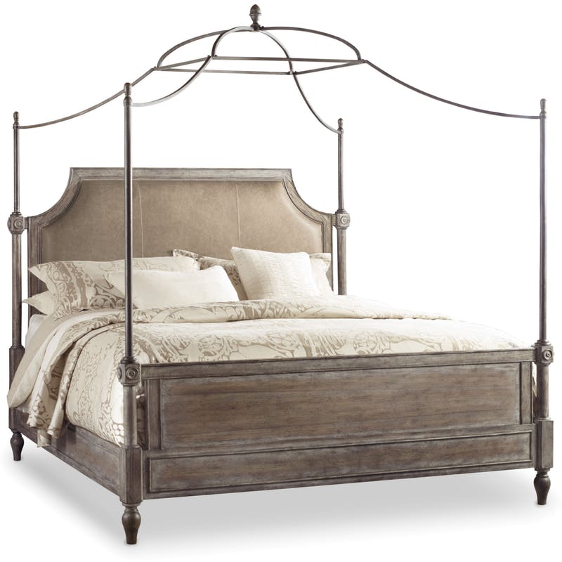 Hooker King Leather Upholstered Canopy Bed