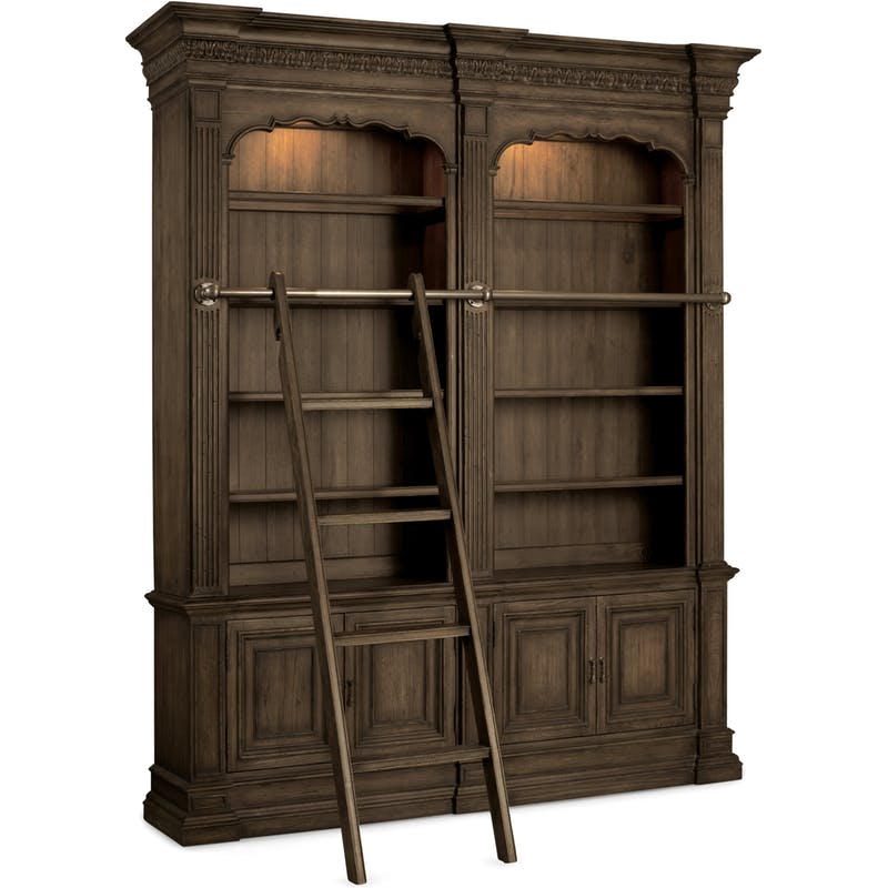 Hooker Double Bookcase with Ladder and Rail